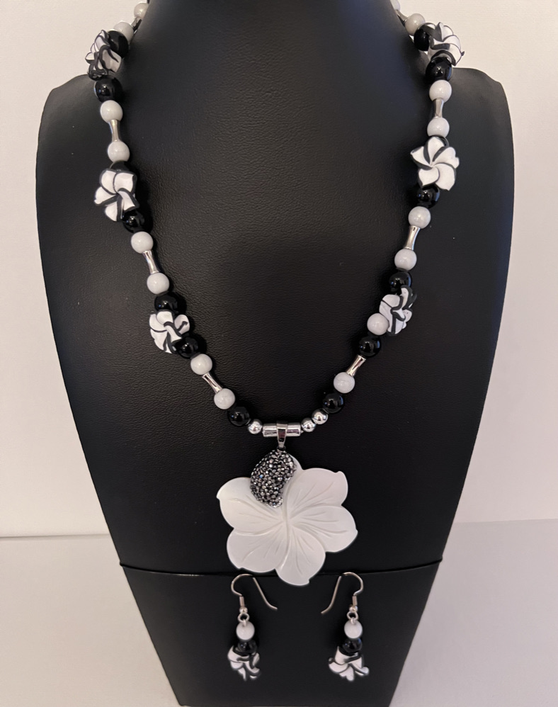 White Petal Necklace and Earrings - Image 1